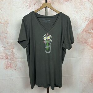 LIFE IS GOOD wildflower crusher tee size XXL gray mason jar whimsical top shirt